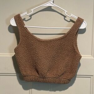 Cozy Brown Sherpa Fuzzy Crop Tank